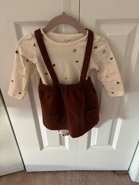 Carter's Cream Bodysuit with Brown Suspender Skirt Accents